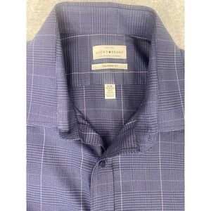 Lucky Brand Mens Tailored Fit Blue Plaid Dress Shirt Long Sleeve Size‎ L